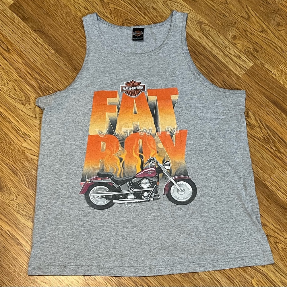 Vintage Grey Harley Davidson Fat Boy tank top